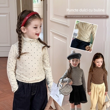 Tricou de bază pentru copii din bumbac, cu guler înalt, pentru iarnă – călduros, 80% bumbac, model 0224A054