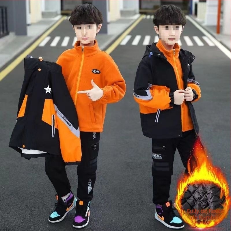 Geacă pentru băieți - toamnă-iarna, fleece gros, detașabilă, rezistentă la vânt, pentru copii mai mari