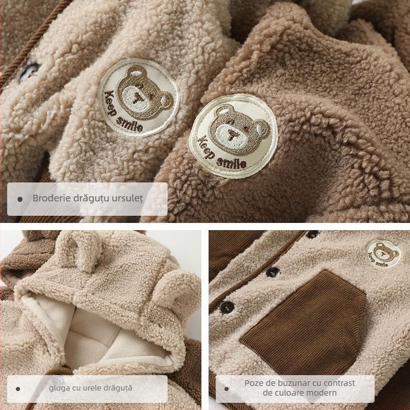 Jachetă pentru copii cu glugă, umplutură din bumbac, stil coreean, gros, căptușeală din poliester