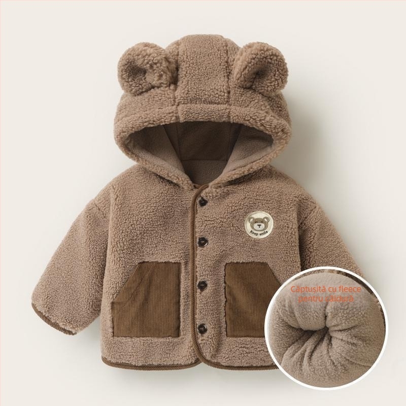 Jachetă pentru copii cu glugă, umplutură din bumbac, stil coreean, gros, căptușeală din poliester