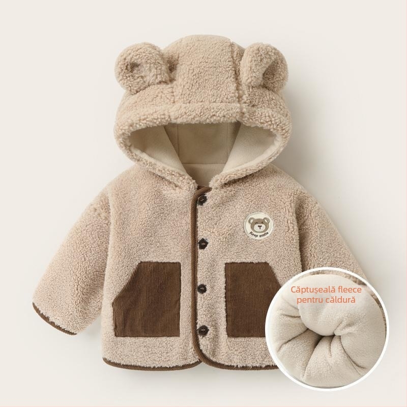 Jachetă pentru copii cu glugă, umplutură din bumbac, stil coreean, gros, căptușeală din poliester