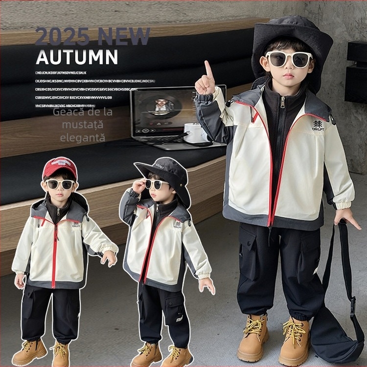 Geacă pentru băieți — set din două piese cu glugă, căptușală detașabilă, poliester 100% evacuează umezeala