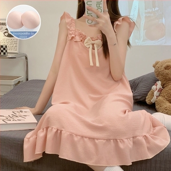 rochie de noapte de vară cu umplutură pentru bust, lungime medie, stil bretele