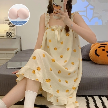 rochie de noapte de vară cu umplutură pentru bust, lungime medie, stil bretele