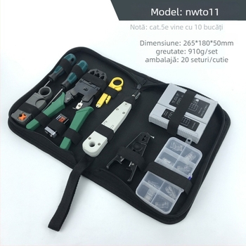 MANCOM Kit de instrumente pentru rețea, set de 29 piese, clește crimp RJ45 pentru conectori, pentru instalare și întreținere a rețelei