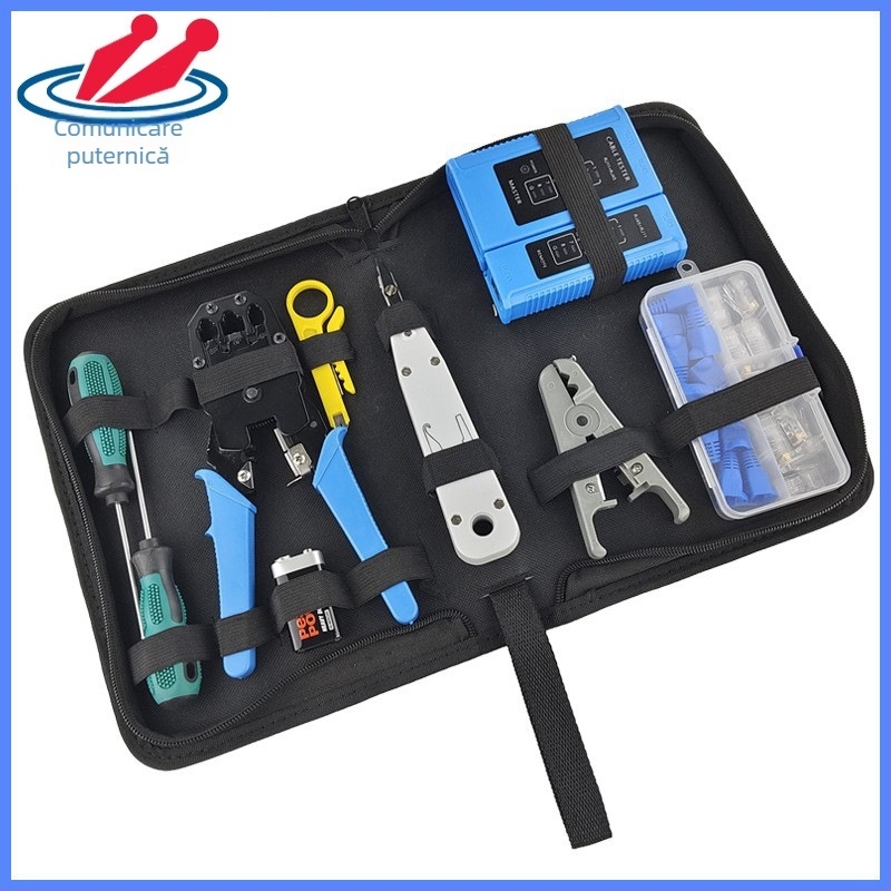 MANCOM Kit de instrumente pentru rețea, set de 29 piese, clește crimp RJ45 pentru conectori, pentru instalare și întreținere a rețelei