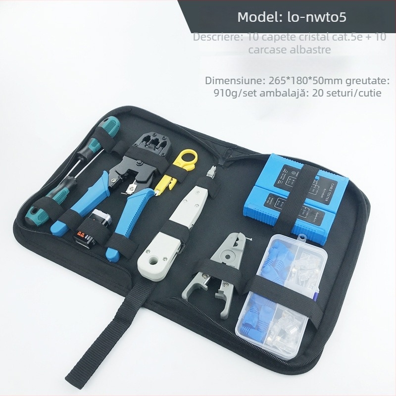 MANCOM Kit de instrumente pentru rețea, set de 29 piese, clește crimp RJ45 pentru conectori, pentru instalare și întreținere a rețelei