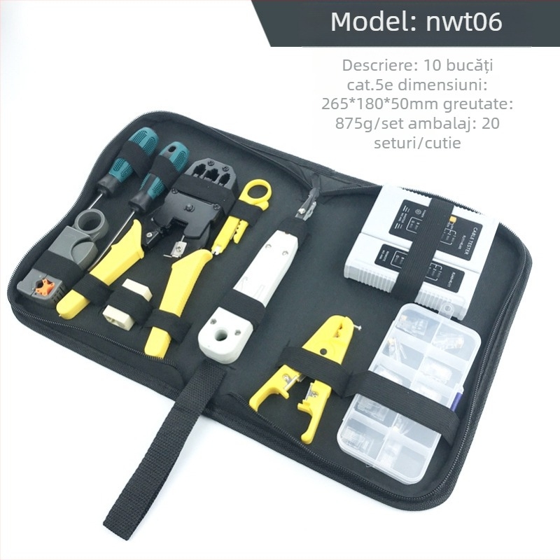 MANCOM Kit de instrumente pentru rețea, set de 29 piese, clește crimp RJ45 pentru conectori, pentru instalare și întreținere a rețelei