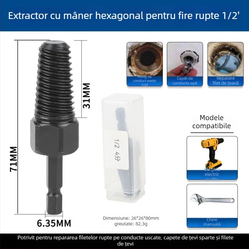 Extractor filet rupt pentru robinet – oțel 45, format britanic, 1 kit, pentru conducte de apă menajere
