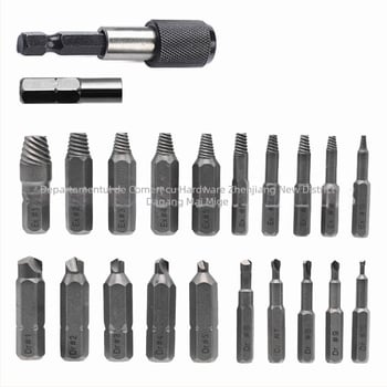 Extractor dublu pentru șuruburi și bolți rupte – lamă inversă și filet anti-șanț, oțel crom-vanadiu, kit de 22 piese, format metric și imperial