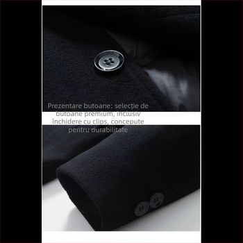 Palton bărbătesc, trench lung, cu rever tip lapel, închidere cu nasturi pe o singură linie, fără glugă, fără curea