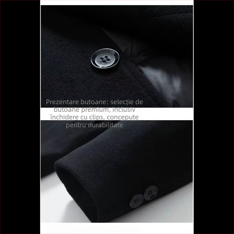 Palton bărbătesc, trench lung, cu rever tip lapel, închidere cu nasturi pe o singură linie, fără glugă, fără curea