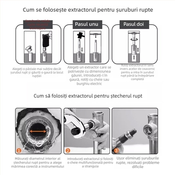 Set extractoare de șuruburi pentru eliminarea șuruburilor rupte – oțel crom-vanadiu de înaltă duritate, 8 piese, pentru uz casnic