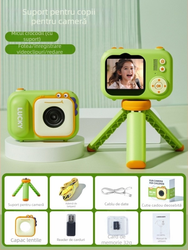 Lelefish Cameră pentru copii, cu fotografiere și filmare, jucărie de joacă imaginară, din plastic, pentru copii 4–6 ani