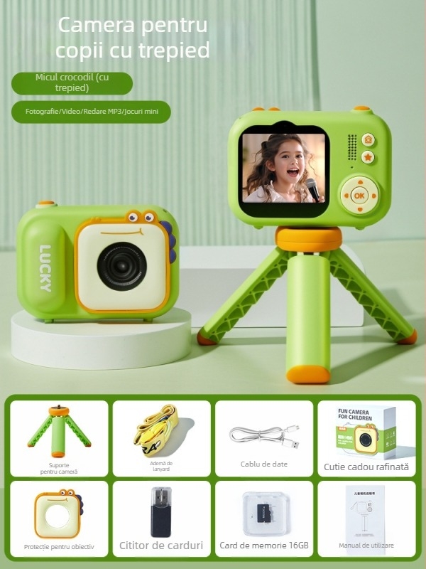 Lelefish Cameră pentru copii, cu fotografiere și filmare, jucărie de joacă imaginară, din plastic, pentru copii 4–6 ani