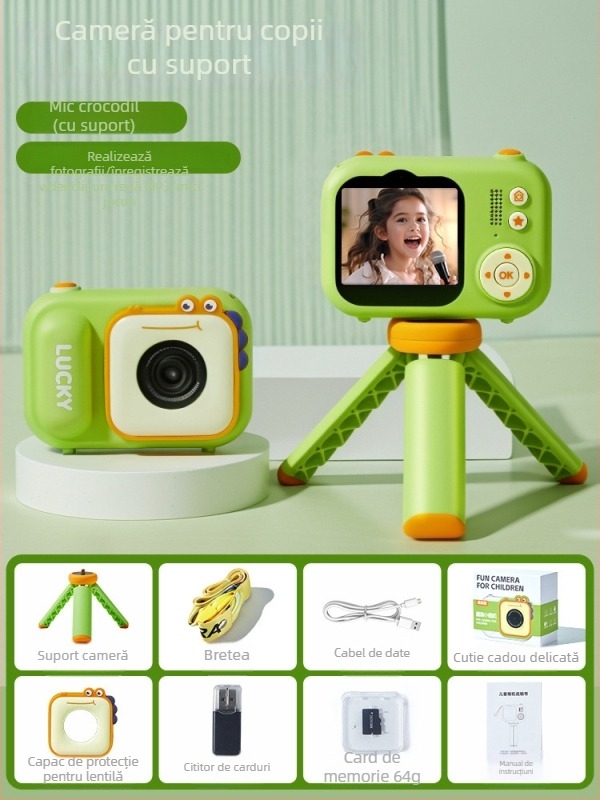 Camera pentru copii Lelefish — surprinde poze și videoclipuri; destinat copiilor 4–6 ani; construcție din plastic; stimulează dezvoltarea vizuală, dezvoltarea cognitivă și coordonarea mână-ochi.