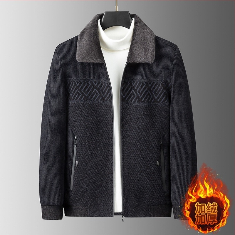 Geacă bărbătească din corduroy, guler înalt, fermoar, buzunare laterale