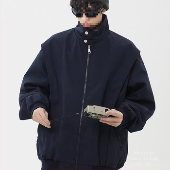 Jachetă - Streetwear tineret, guler înălțat, croi larg, fermoar decorativ, buzunare laterale, primăvară-toamnă