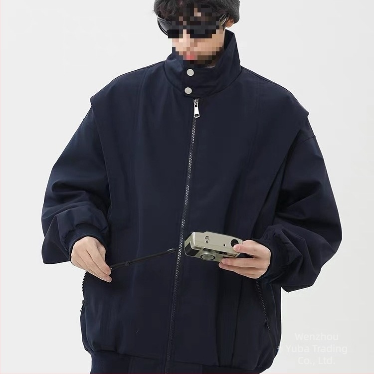 Jachetă - Streetwear tineret, guler înălțat, croi larg, fermoar decorativ, buzunare laterale, primăvară-toamnă