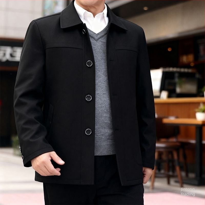 Geacă de bărbați cu rever, căptușită cu fleece; material principal: blană de iepure; căptușeală 95%+; buzunare patch; fără glugă