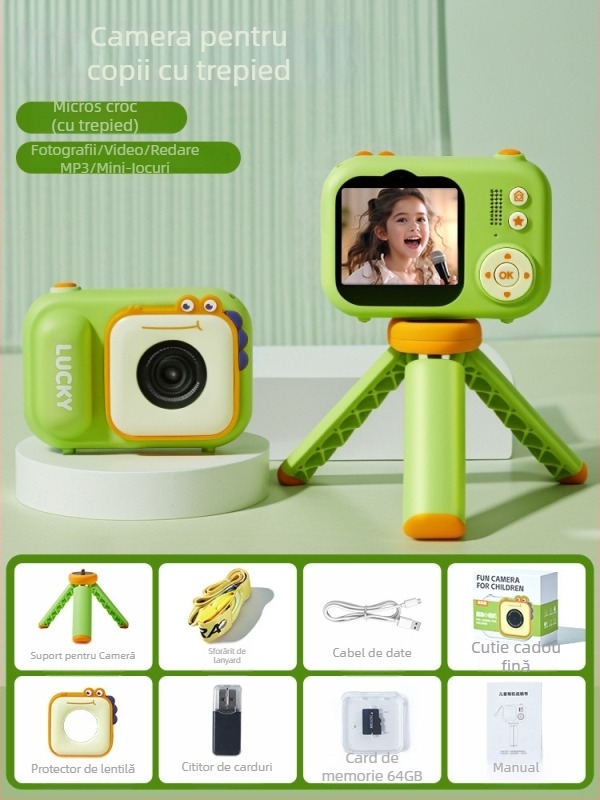 Camera pentru copii Lelefish — face poze și videoclipuri; construcție din plastic; potrivită pentru copii 4–6 ani; dezvoltă vedere și coordonarea mână-ochi