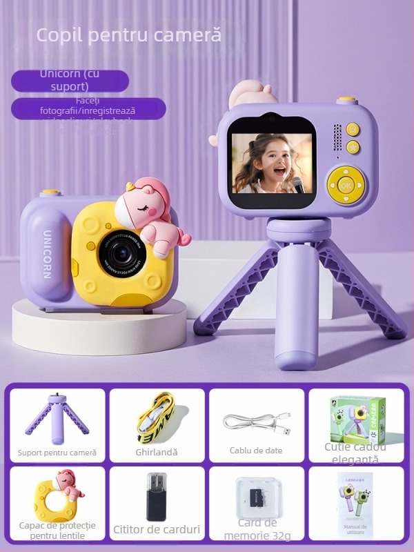 Lelefish Cameră digitală pentru copii – fotografiază și înregistrează videoclipuri, jucărie reîncărcabilă pentru copii 4–6 ani, stimulează vederea și coordonarea mână-ochi