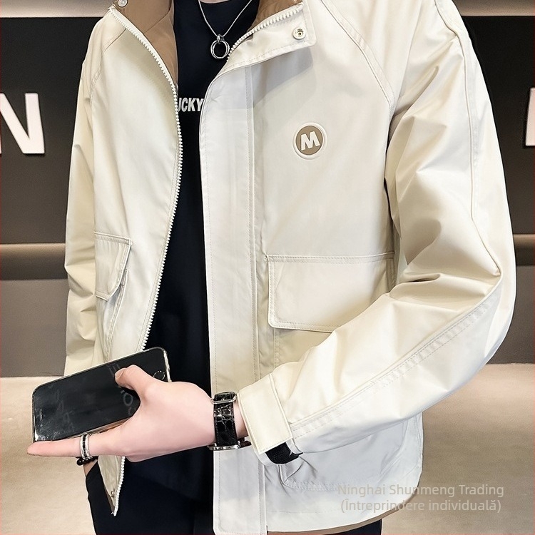 Geacă bărbătească cu guler înalt și fermoar – croială slim, material rezistent la uzură, buzunare laterale