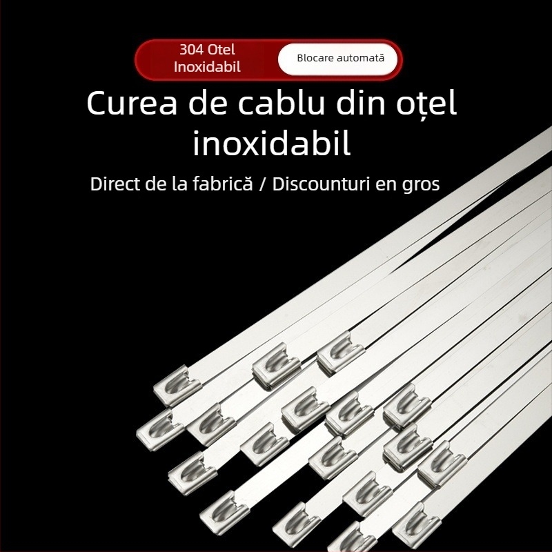 Colier pentru cablu din oțel inoxidabil 304, cu încuietoare automată, pentru exterior – rezistent la temperaturi ridicate, anti-oxidare, anti-coroziune