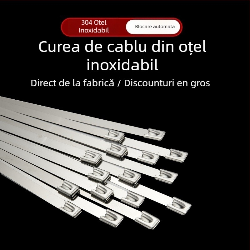 Colier pentru cablu din oțel inoxidabil 304, cu încuietoare automată, pentru exterior – rezistent la temperaturi ridicate, anti-oxidare, anti-coroziune
