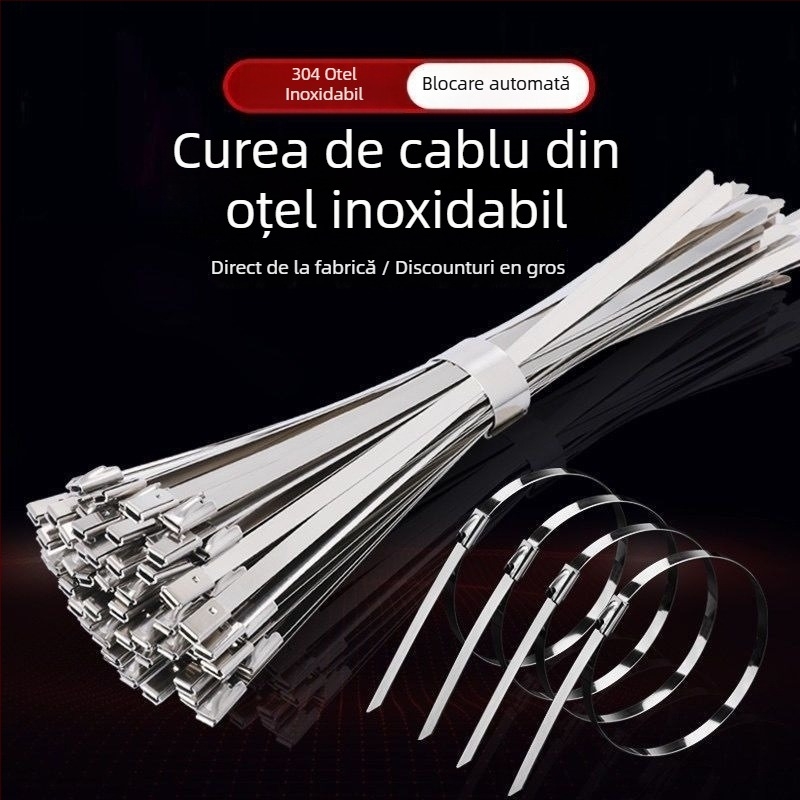 Colier pentru cablu din oțel inoxidabil 304, cu încuietoare automată, pentru exterior – rezistent la temperaturi ridicate, anti-oxidare, anti-coroziune