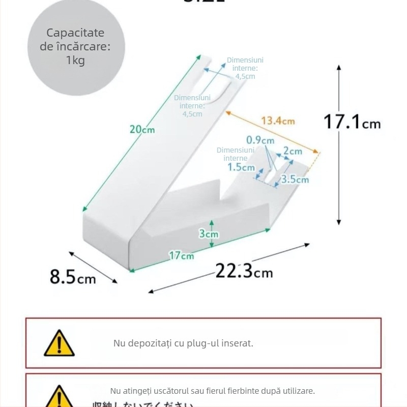 Suport vertical pentru uscător de păr, baie, din oțel, finisaj vopsea spray pentru oțel, capacitate de încărcare 5 kg, model 8797987