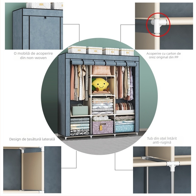Dulap simplu din țesătură pentru casă, design minimalist • model 1611-1612 • dimensiuni 118×45×165 cm • țesătură nețesută • montaj pe podea