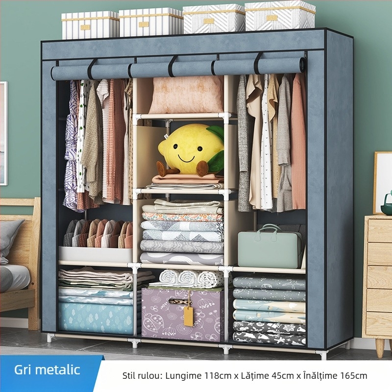 Dulap simplu din țesătură pentru casă, design minimalist • model 1611-1612 • dimensiuni 118×45×165 cm • țesătură nețesută • montaj pe podea