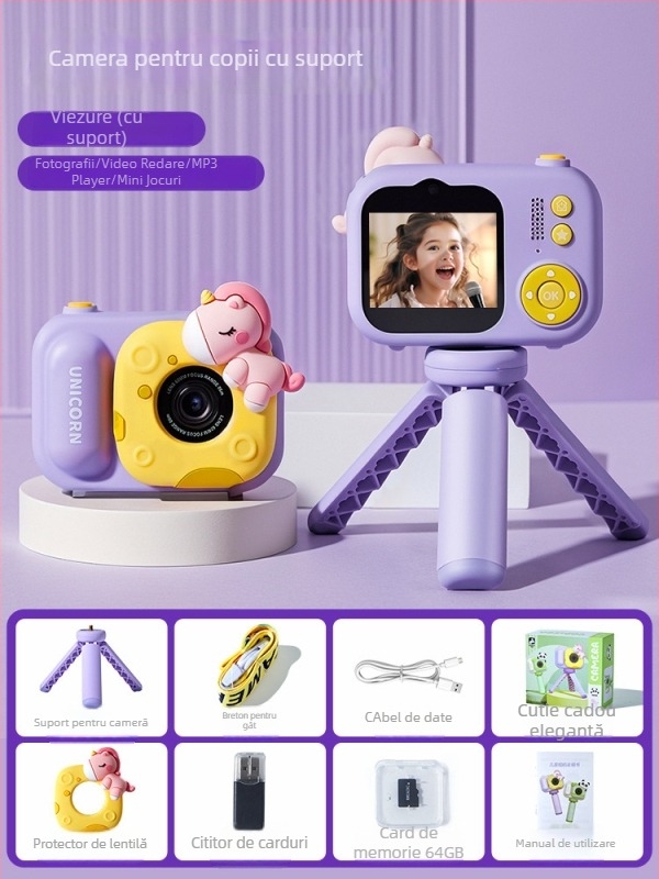 Lelefish Cameră pentru copii – fotografie și video, corp din plastic, pentru copii 4–6 ani, dezvoltă vederea și coordonarea mână-ochi