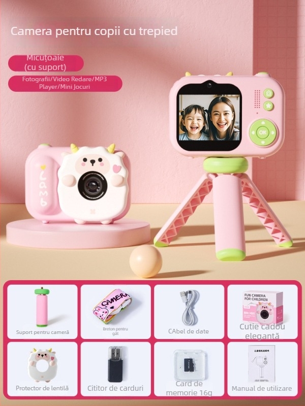 Lelefish Cameră pentru copii – fotografie și video, corp din plastic, pentru copii 4–6 ani, dezvoltă vederea și coordonarea mână-ochi