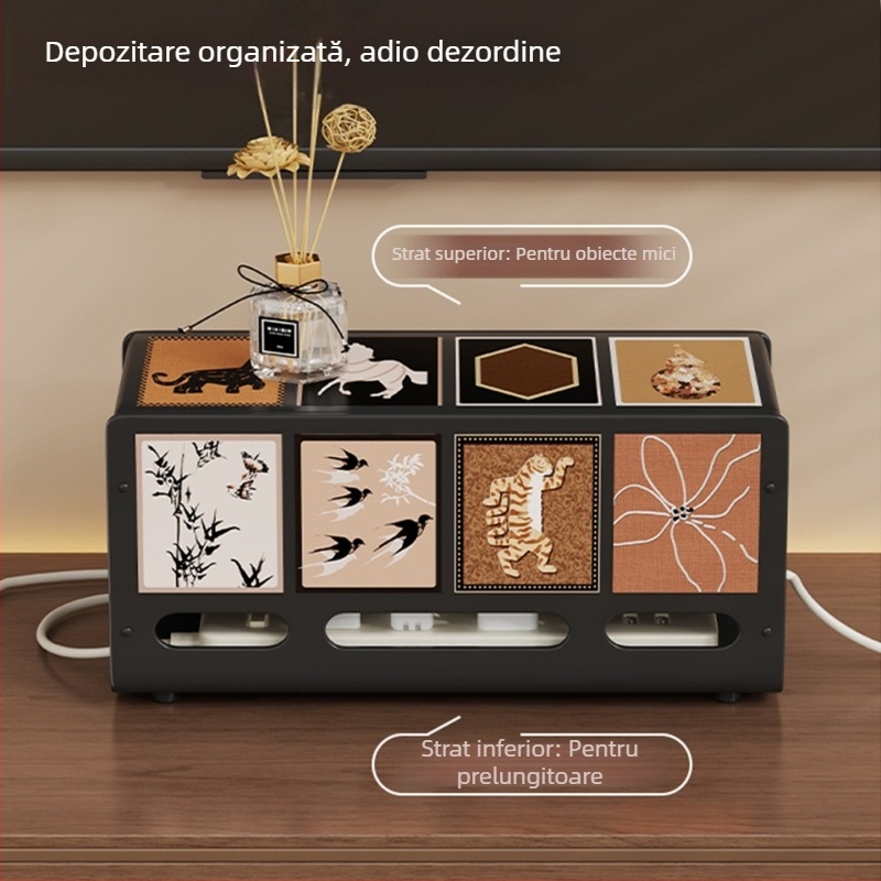 Cutie de depozitare a cablurilor cu capac - oțel carbon, 1 L, organizator de cabluri pentru birou, multipurpose