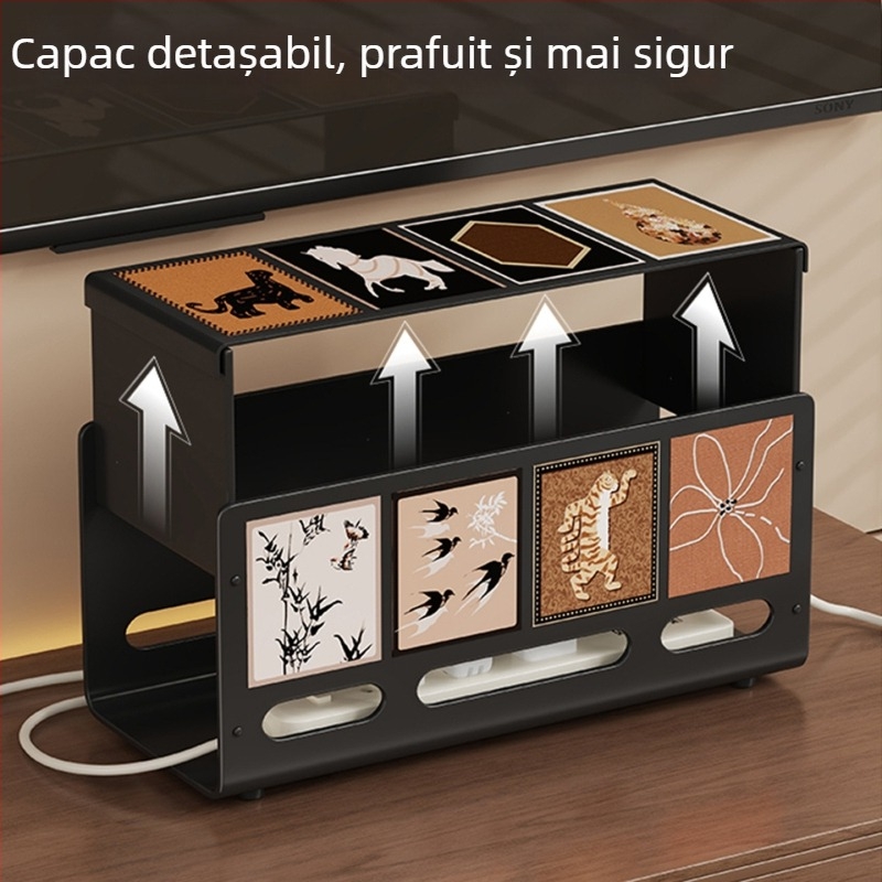 Cutie de depozitare a cablurilor cu capac - oțel carbon, 1 L, organizator de cabluri pentru birou, multipurpose