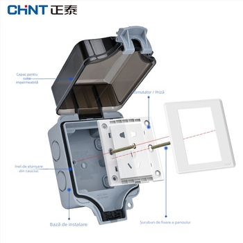 Cutie exterior impermeabilă pentru întrerupător și priză, IP66, montaj pe suprafață, cu lacăt, carcasa PC/ABS