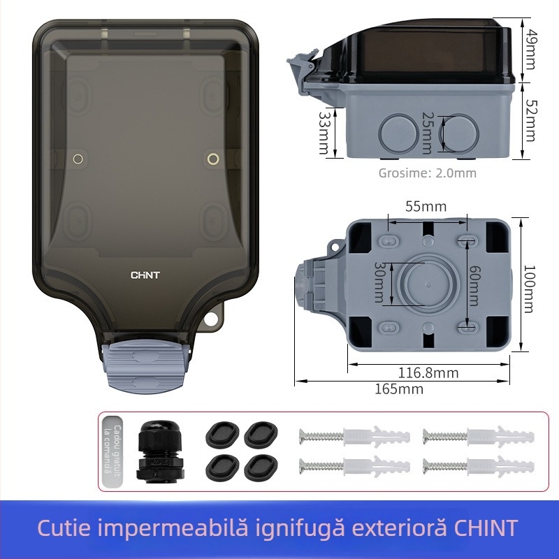 Cutie exterior impermeabilă pentru întrerupător și priză, IP66, montaj pe suprafață, cu lacăt, carcasa PC/ABS