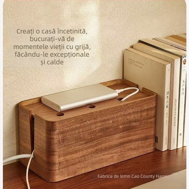 Cutie din lemn pentru organizarea cablurilor, de birou — Cutie de depozitare de birou, stil modern minimalist, capacitate 1 L, pentru cabluri de căști