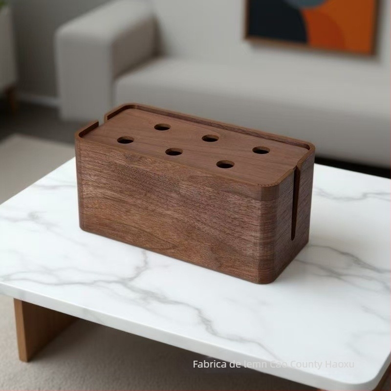 Cutie din lemn pentru organizarea cablurilor, de birou — Cutie de depozitare de birou, stil modern minimalist, capacitate 1 L, pentru cabluri de căști