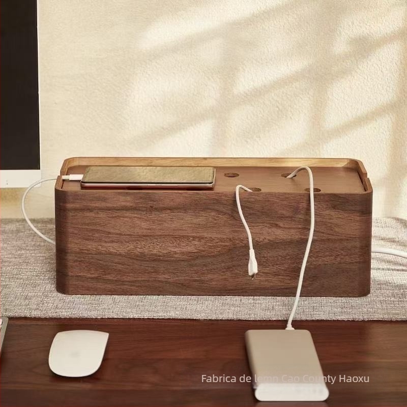 Cutie din lemn pentru organizarea cablurilor, de birou — Cutie de depozitare de birou, stil modern minimalist, capacitate 1 L, pentru cabluri de căști