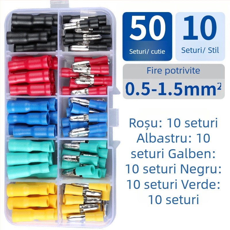CHKL FRD Bullet conectori pentru cablu, terminale rapide prin presare la rece, masculi și femele, 50 de seturi în cutie, pentru electricieni