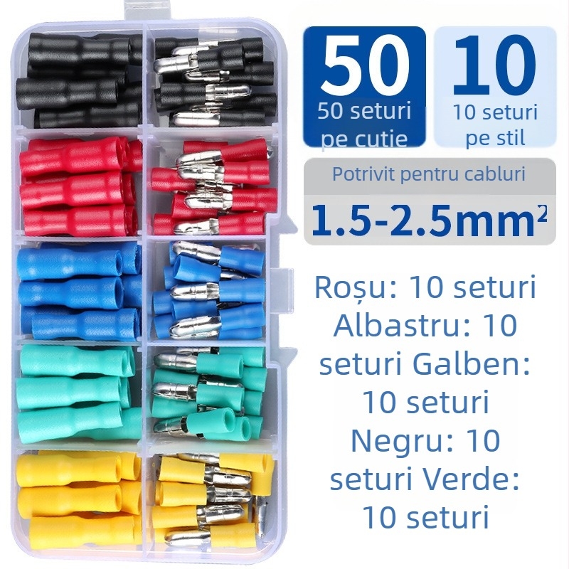CHKL FRD Bullet conectori pentru cablu, terminale rapide prin presare la rece, masculi și femele, 50 de seturi în cutie, pentru electricieni