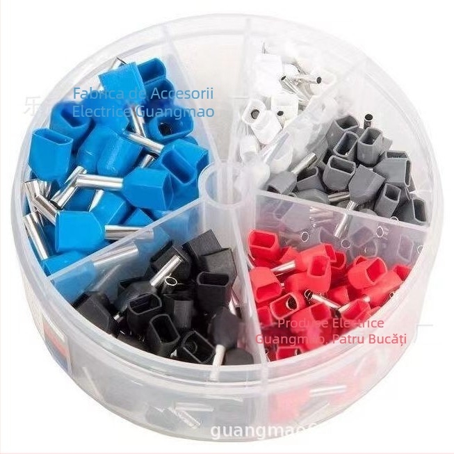 Set terminale pentru doi conductori, 200 buc., presare la rece, contact din cupru roșu, izolator PVC