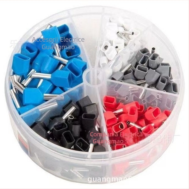 Set terminale pentru doi conductori, 200 buc., presare la rece, contact din cupru roșu, izolator PVC