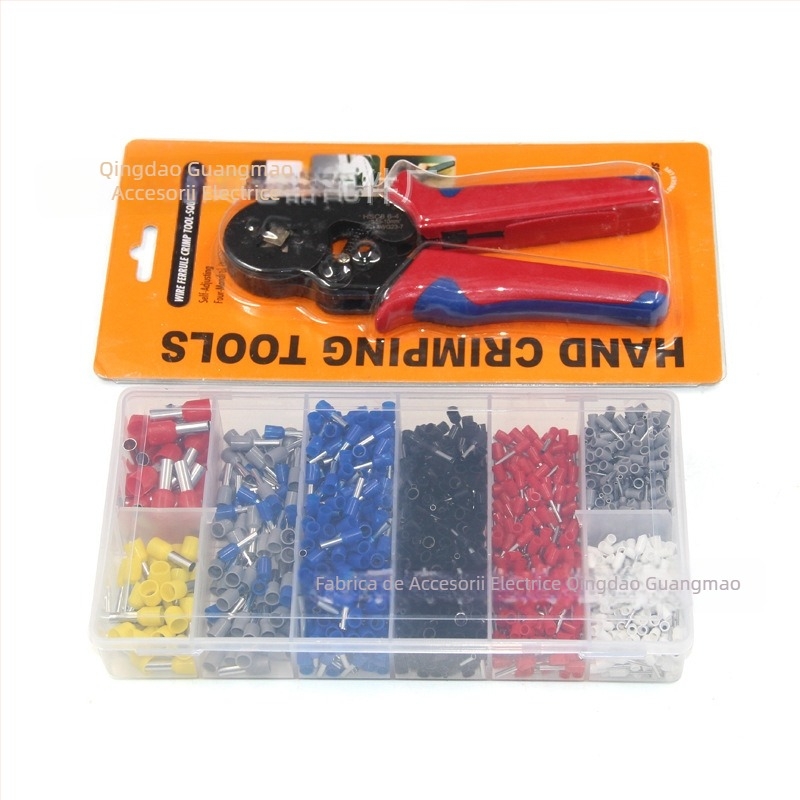 Set terminale pentru doi conductori, 200 buc., presare la rece, contact din cupru roșu, izolator PVC