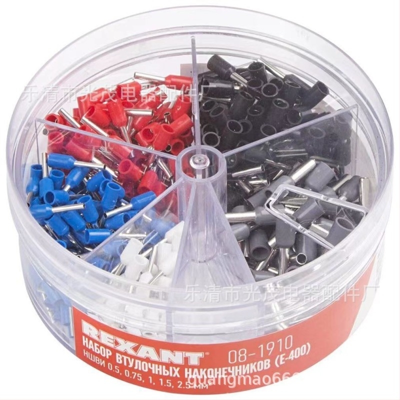 Set terminale pentru doi conductori, 200 buc., presare la rece, contact din cupru roșu, izolator PVC