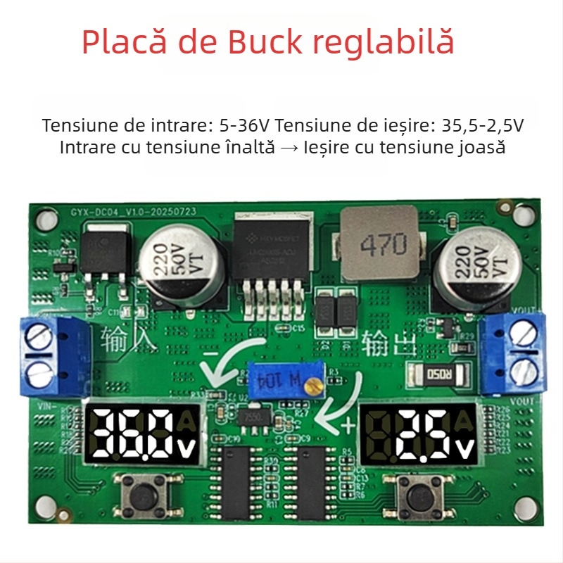 Modul LM2596S reglabil Boost/Buck cu afișaj dual de voltmetru, sursă de alimentare reglabilă pentru automobil – DIY