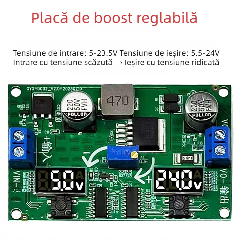 Modul LM2596S reglabil Boost/Buck cu afișaj dual de voltmetru, sursă de alimentare reglabilă pentru automobil – DIY